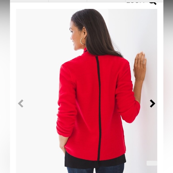 Chico's 100% wool red drape front cardigan sweater w/black trim, Size 1 (8-10) - Picture 9 of 10